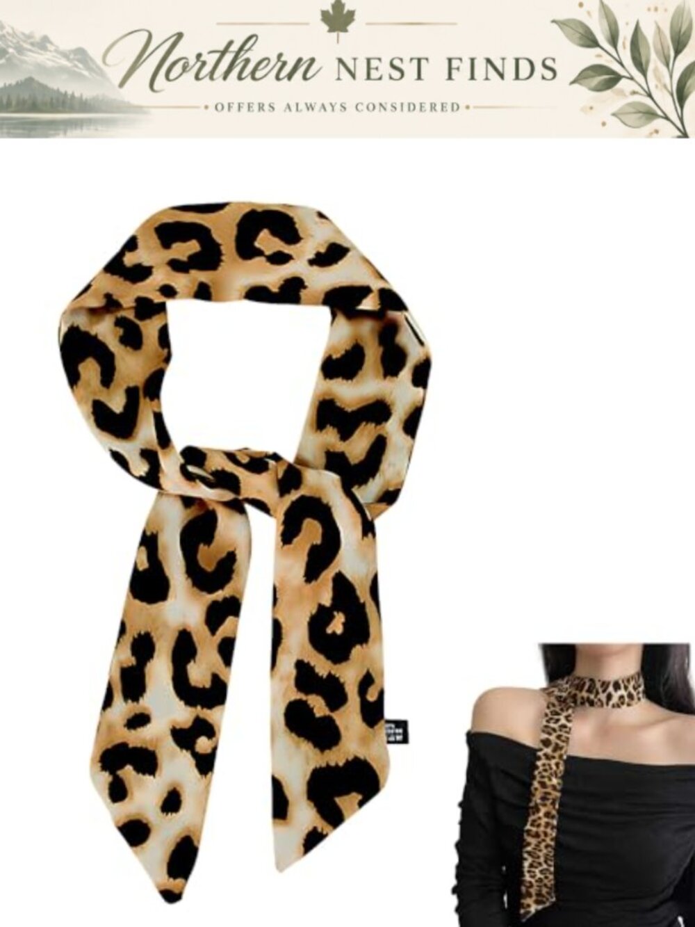 Leopard Print Scarf Winter Thin Skinny Scarf for Purse Bag Satin Silk